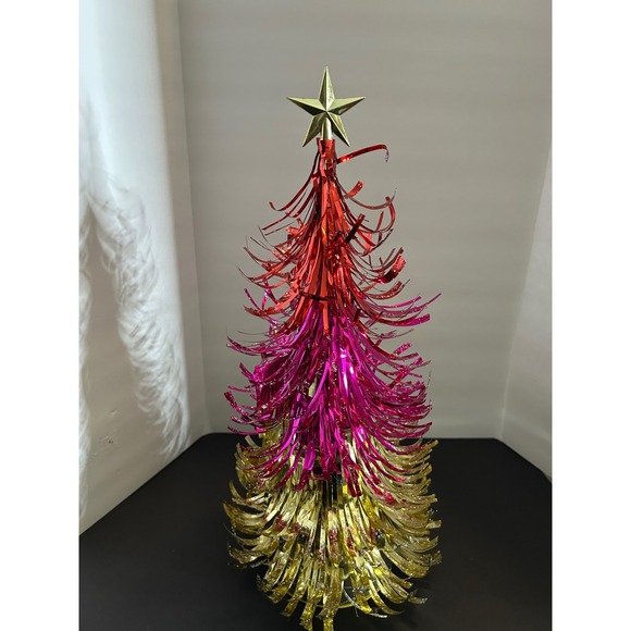 World Market Other - Tinsel Christmas Tree Red Pink Gold Ombre Star Topper Tabletop World Market New